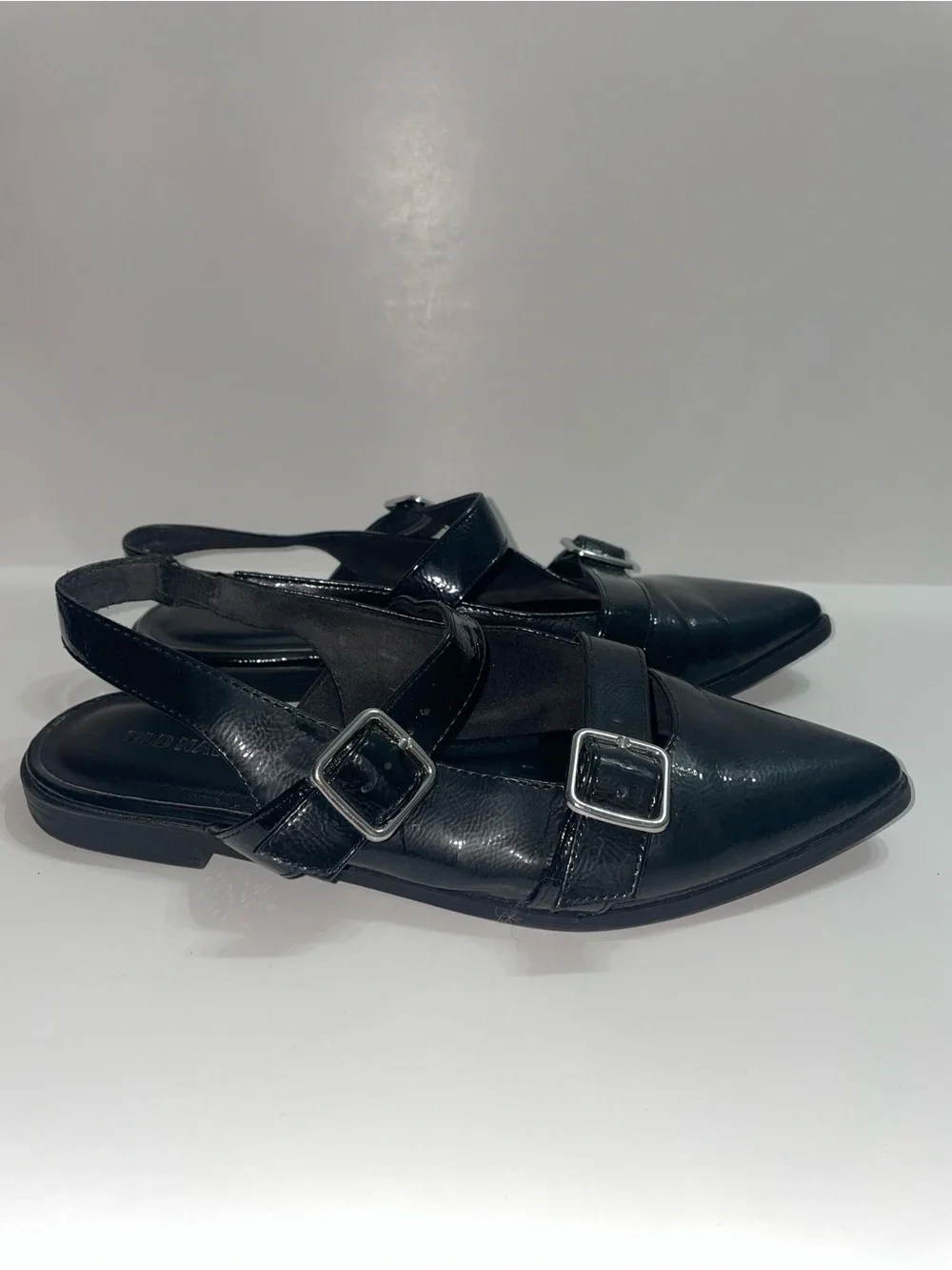 Old Navy Black Pointed Slingback Double Buckle Straps Flats Women’s Size 8